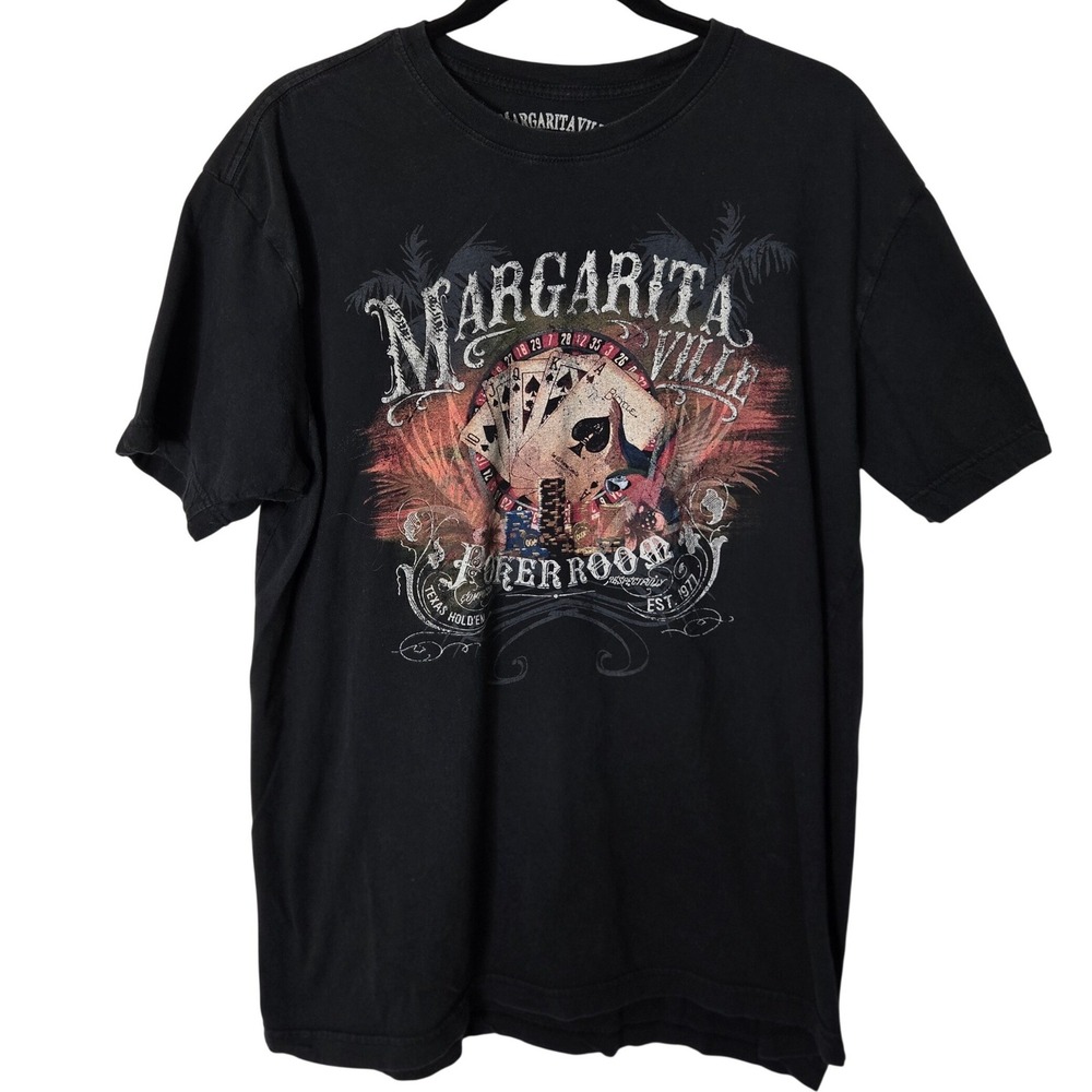 Margaritaville Poker Room T Shirt Mens XL Black Texas Holdem‎ Casino Graphic Tee